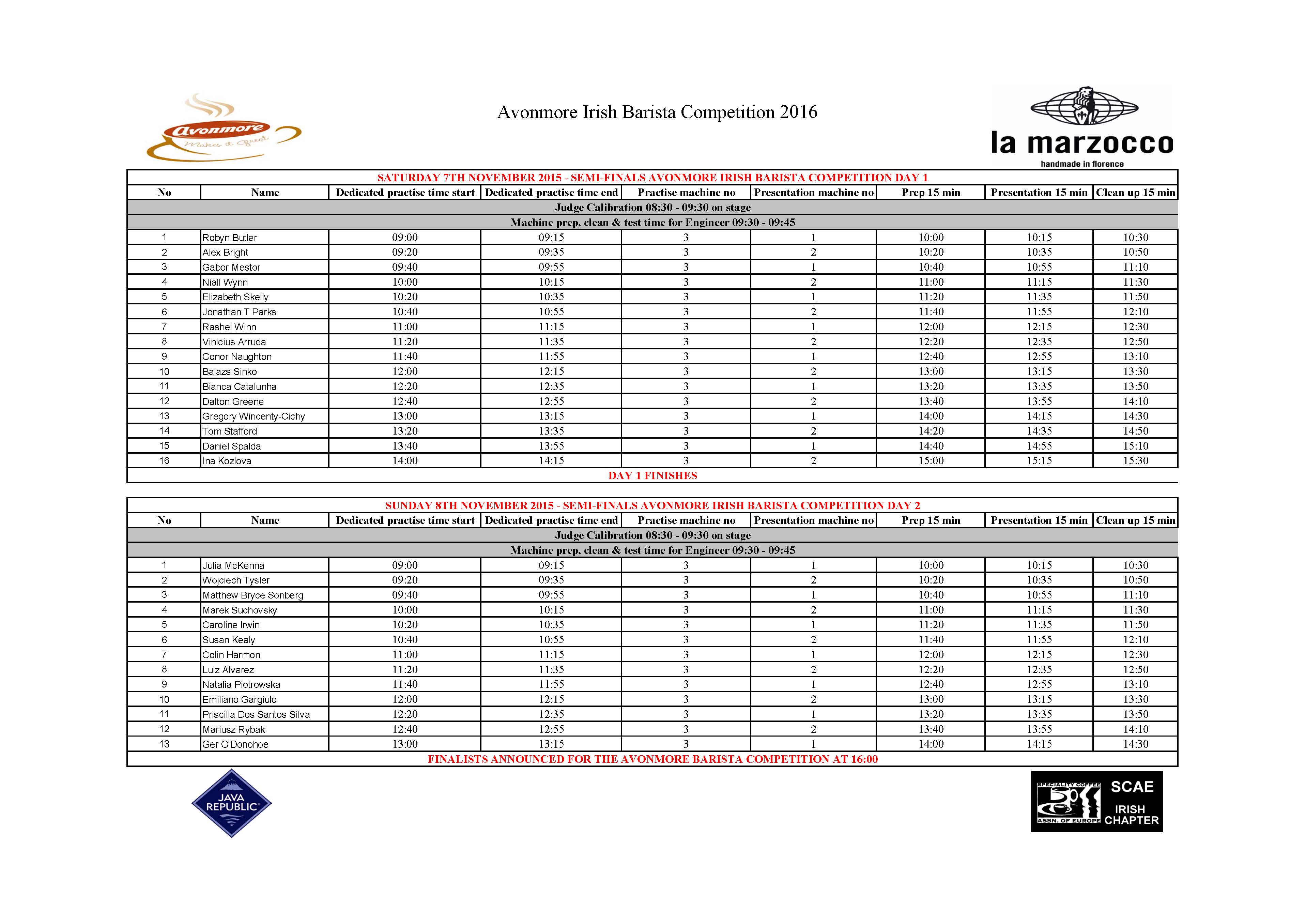 Competitors timetable IBC 2016